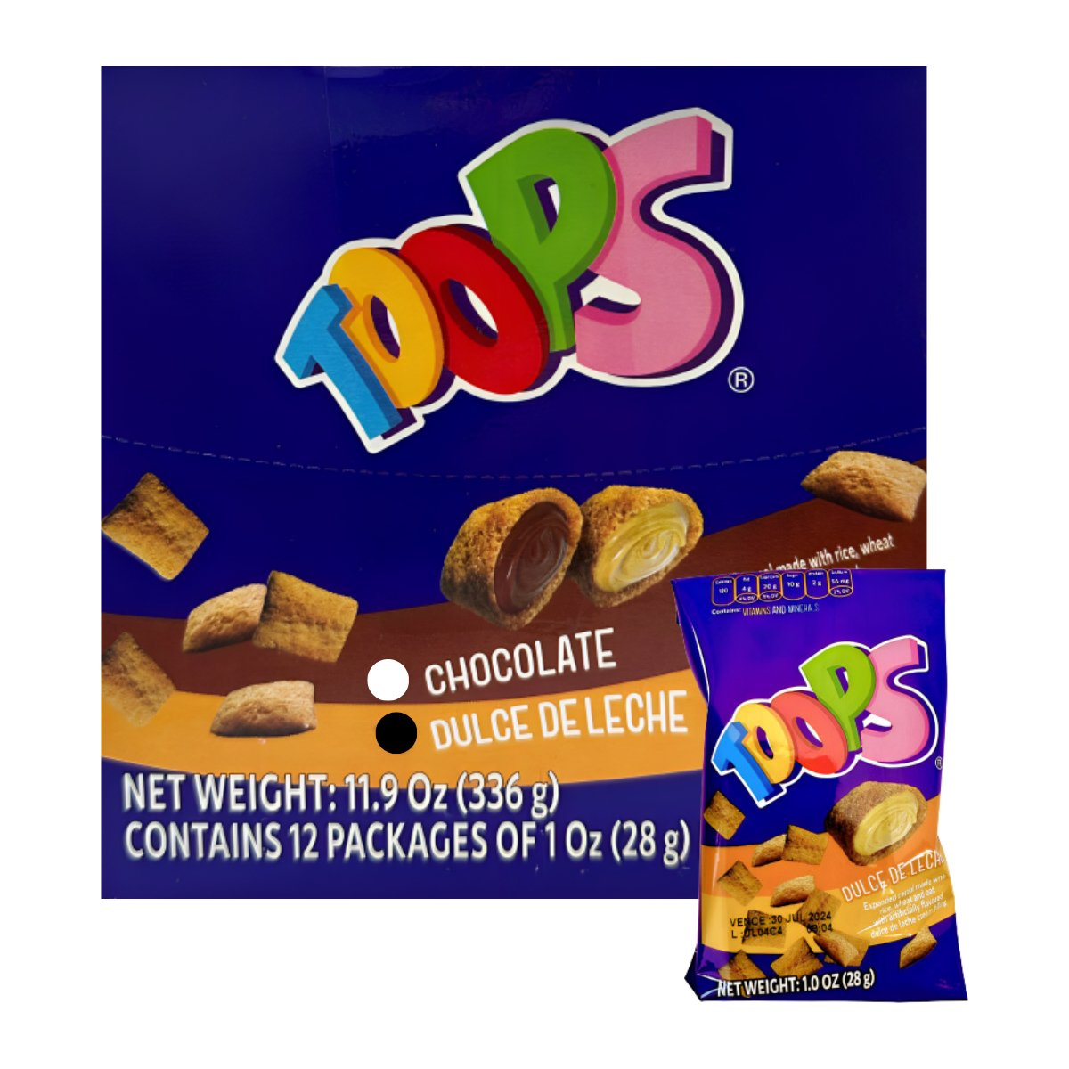 Toops Dulce de Leche - 12 Bolsitas de 28g - Sabores Market